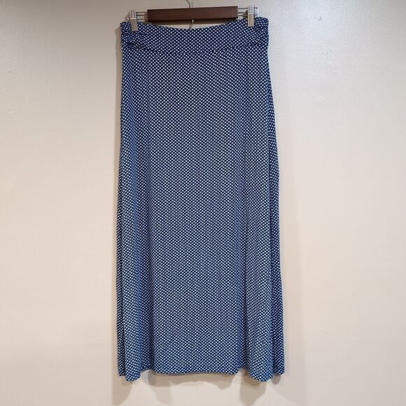 Liz Claiborne Maxi Skirt Womens M Blue White Geometric Print Long Rayon Stretch - Picture 1 of 8